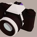 Retro Style Digital Camera 3D Model With Green Purple Design Lens And Body Buttons
