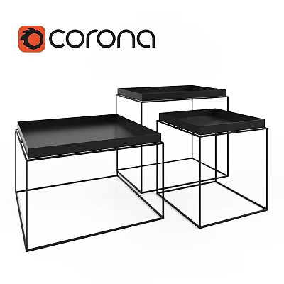 Modern Nested Coffee Tables With Black Top And Metal Frame Design 3d model