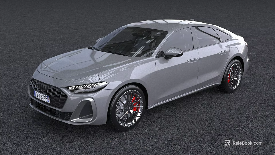 Silver Modern Sedan With Sleek Front Design And Red Brake Calipers Sporty Wheels 3d model 