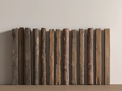 Natural Stone Wood Logs with Various Colors and Textures Against Light Wall on Wooden Floor 3d model