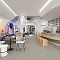 Lucky Coffee Cafe Modern Interior With Bookshelves Round Wooden Tables Chairs And White Pendant Lights