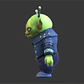 Green Alien Character Figure With Antennae Blue Jacket And Pants Front And Back View 3d model