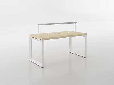 Modern Minimalist Office Desk With Wooden Top And White Metal Frame 3d model