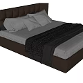 Modern Double Bed With Tufted Brown Headboard White Sheets Gray Blanket And Pillows