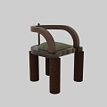 Modern Single Chair With Curved Wooden Backrest Green Cushion And Cylindrical Brown Legs