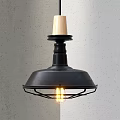 Industrial Black Metal Pendant Light With Wooden Top And Exposed Bulb Design