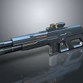 Futuristic Tactical Gun Featuring Advanced Scope Sleek Metallic Design And Orange Accents