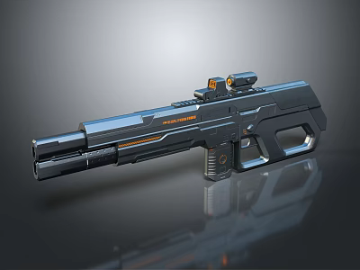 Futuristic Tactical Gun Featuring Advanced Scope Sleek Metallic Design And Orange Accents 3d model