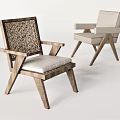 Modern Accent Chairs with Rattan Backrest Wooden Frame and Light Colored Cushion
