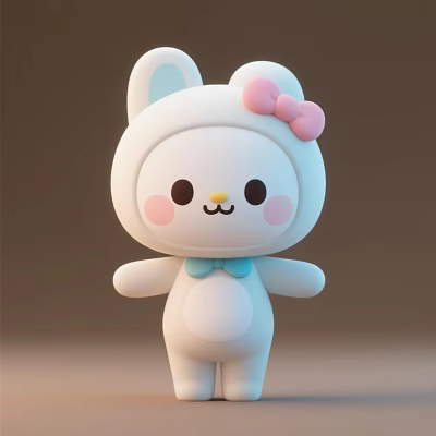 Cute Rabbit Doll With White Body Pink Bow Blue Bow Tie And Pink Cheeks 3d model Cute Rabbit Doll With White Body Pink Bow Blue Bow Tie And Pink Cheeks 3d model