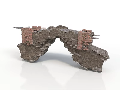 Ruined Historical Arch Building Structure With Red Brick And Stone Walls 3d model
