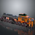 Vintage Steam Train Model With Black Boiler Orange Cab And Red White Striped Details
