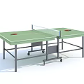 Portable Green Table Tennis Table with Net Wheels and Red Balls on Top