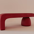Red Modern Sofa Bench With Curved Seat And Unique Round Support Design 3d model