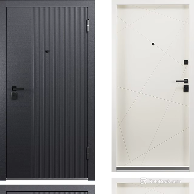 Flush Doors Dark Gray Vertical Stripes And Off White Geometric Lines With Black Handles 3d model 