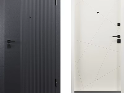 Flush Doors Dark Gray Vertical Stripes And Off White Geometric Lines With Black Handles 3d model