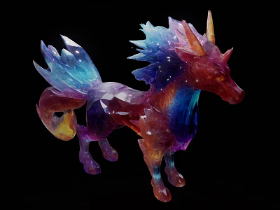 Colorful Crystal Winged Unicorn Decorative Ornament Set With Shiny Vibrant Colors 3d model