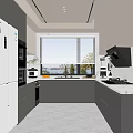 Modern Kitchen Interior With White Gray Cabinets Marble Countertops And Stainless Steel Appliances