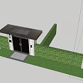 Modern Entrance Gate With Metal Fence Canopy And Green Hedge Girl Running Towards