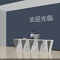 Modern Lobby Reception Desk With Marble Top Welcome Sign And 3D Model Design