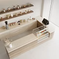 Modern Bar Counter Interior With Shelves Jars Cups And Transparent Display Fridge