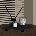 Elegant Decorative Ornament Set With Black Tray Diffuser Wooden Sticks Red Liquid And Rose Candle
