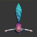 Anime Style Cat Ear Girl Character With Colorful Blue Green Pink Outfit And Flowing Sleeves