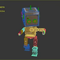 Brown Robot Character With Antenna Square Body And Orange Eyes 3d model