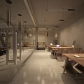 Public Office Space Interior With Race Car Display Wooden Walls Concrete Elements And Hanging Lights