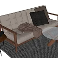 Modern Multiplayer Sofa Wooden Legs Sofa Coffee Table Side Table Low Table Pillow Blanket Ornaments Leisure Chair 3d model