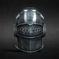 Medieval Metal Knight Helmet With Shiny Steel Surface And Face Grill Design