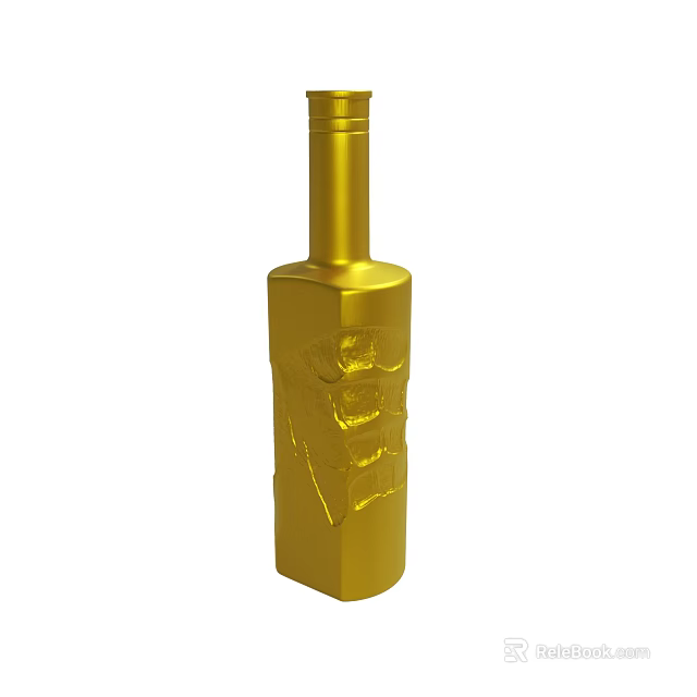 Elegant Golden Metal Bottle Featuring Intricate Carved Patterns And Smooth Surface 3d model 