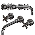 Modern Chrome Wall Mounted Bathroom Faucet With Double Cross Handles Design