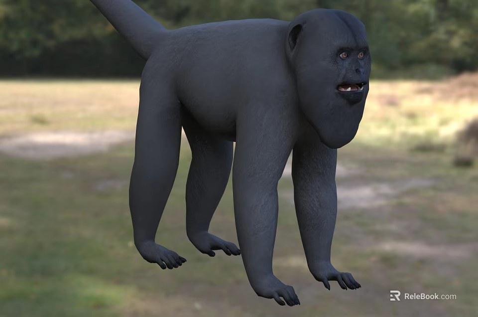 Black Reptile With Long Tail Standing On Grassland In Natural Environment 3d model 