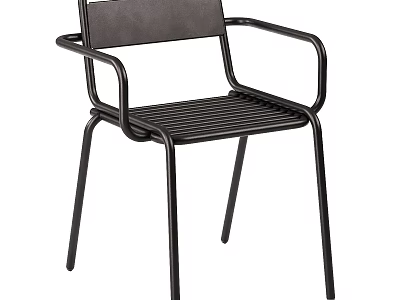 Black Metal Frame Chair With Leather Backrest And Metal Slat Seat 3d model