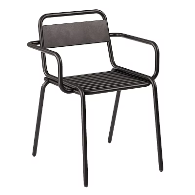Black Metal Frame Chair With Leather Backrest And Metal Slat Seat 3d model