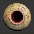 Carved Ceramic Vase with Cream Body Red Rim and Floral Star Patterns Design