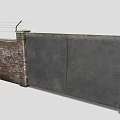 Building Exterior Wall with Solid Brick Structure Barbed Wire on Top and Iron Gate 3d model