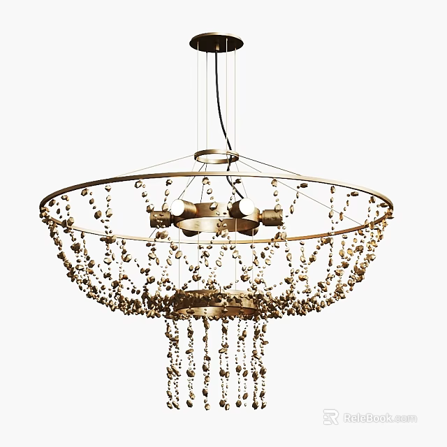 Modern Elegant Chandelier With Gold Frame And Hanging Crystal Beads 3d model