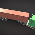 Green Semi Truck Cab Featuring Red Container Trailer On Dark Backdrop 3d model