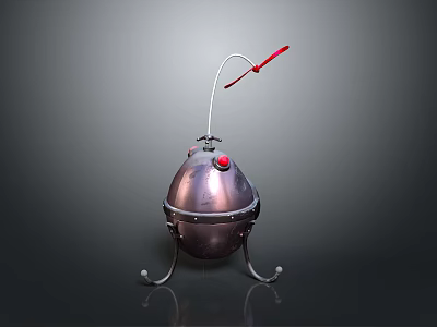 Space Exploration Metallic Sphere With Support Stand Curved Tube And Red Propeller 3d model