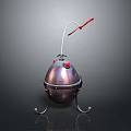 Space Exploration Metallic Sphere With Support Stand Curved Tube And Red Propeller
