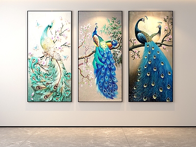 Classic Simple Light Luxury Internet Celebrity Peacock Decoration Painter Restaurant Entrance Corridor Hallway Hanging Painting Hand-painted Oil Painting Minimalist Freehand Brushwork Abstract Popular Scenery Animals Birds model