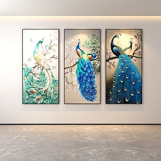 Classic Simple Light Luxury Internet Celebrity Peacock Decoration Painter Restaurant Entrance Corridor Hallway Hanging Painting Hand-painted Oil Painting Minimalist Freehand Brushwork Abstract Popular Scenery Animals Birds 3d model