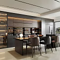 Modern Restaurant Interior Design With Glass Wine Cabinets Dark Wood Dining Table And Leather Chairs