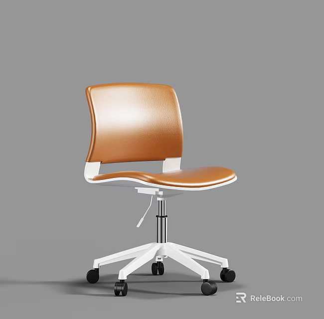 Modern Brown Leather Office Chair With White Base And Rolling Wheels 3d model