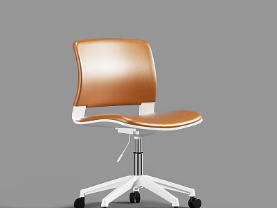 Modern Brown Leather Office Chair With White Base And Rolling Wheels 3d model