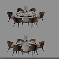 Elegant Round Dining Table Set With Marble Top Brown Chairs And Decorative Centerpiece 3d model