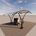 Modern Covered Parking Shelter With Small Electric Car On Paved Ground Under Blue Sky