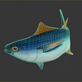 Vibrant Blue Fish With Orange Fins And Shiny Scales On Dark Background